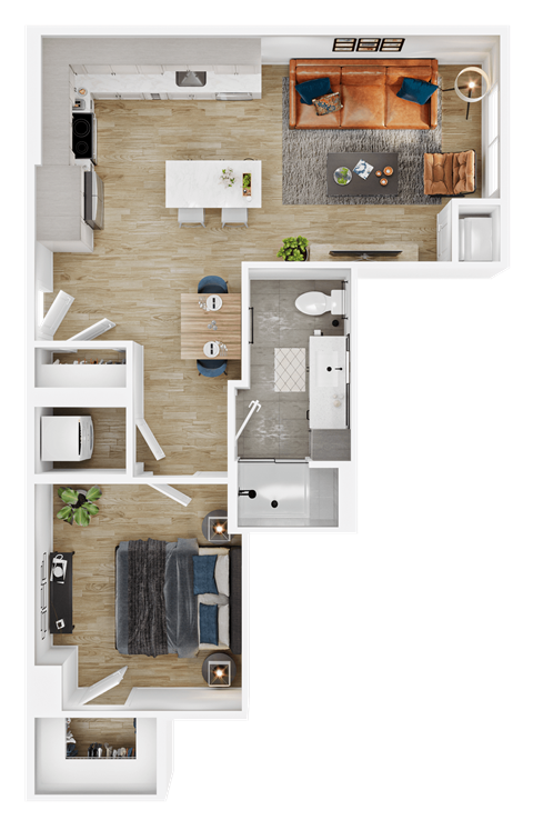 Floor plan for 1 bed, 1 bath, 699 sqft